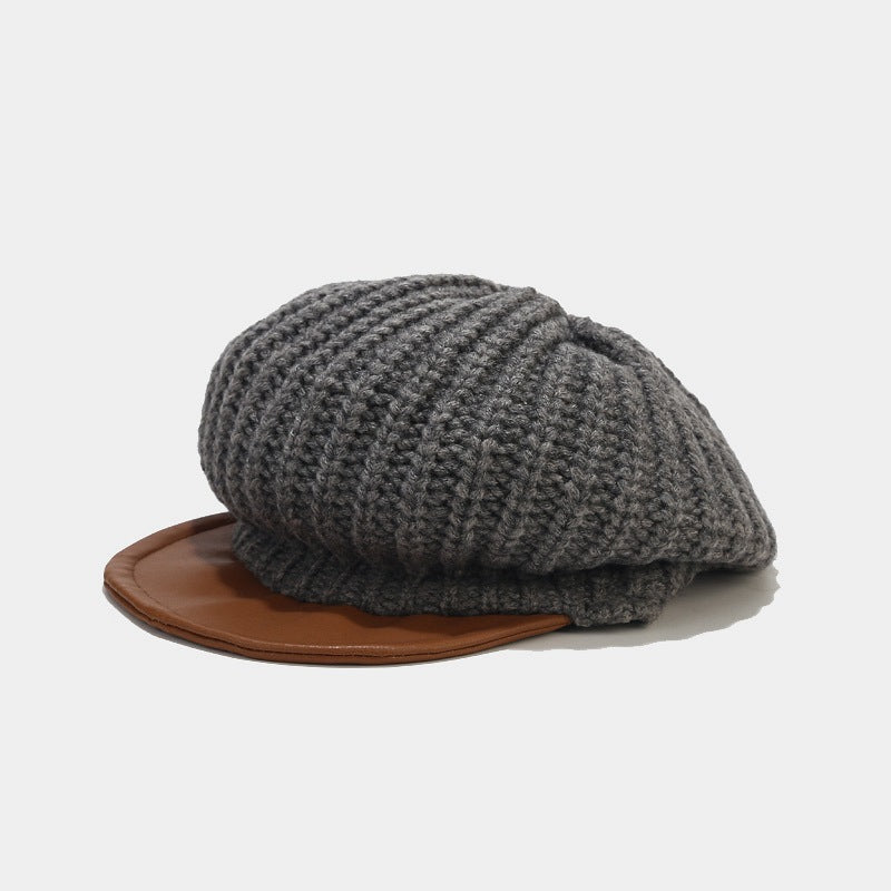 Wholesale Cotton Yarn Stitching Design Leather Knit Cap